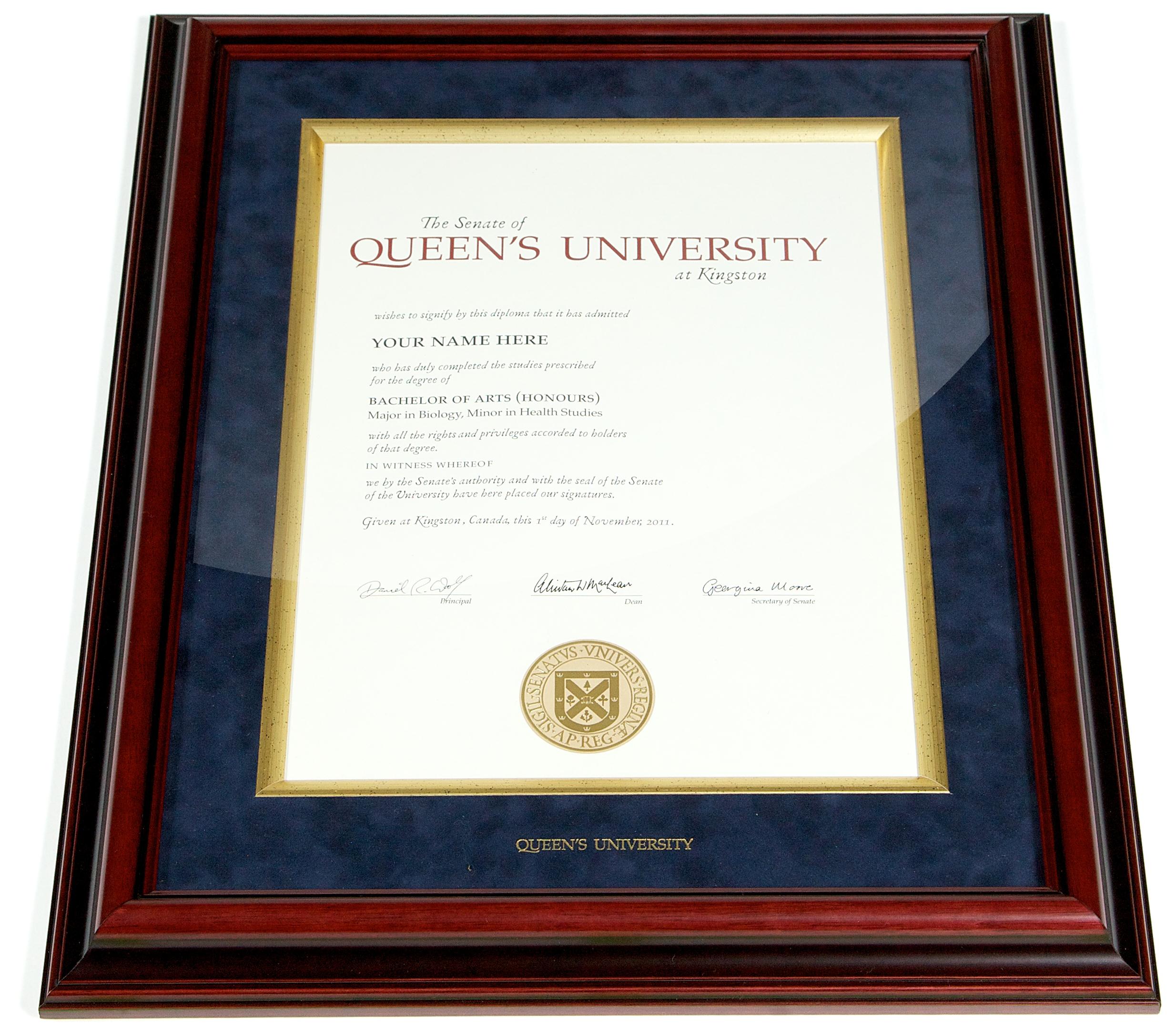 #6 Diplomat Satin Plus Frame with Suede Mat in blue with diploma